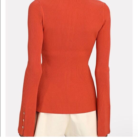 LE ORE BANDIER NEW Orange Ribbed Knit Rimini Button Down Cardigan Sweater Top - Picture 12 of 12